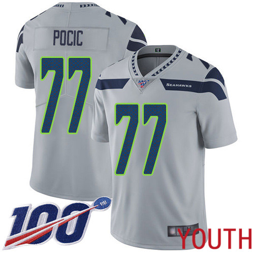 Seattle Seahawks Limited Grey Youth Ethan Pocic Alternate Jersey NFL Football #77 100th Season Vapor Untouchable->youth nfl jersey->Youth Jersey